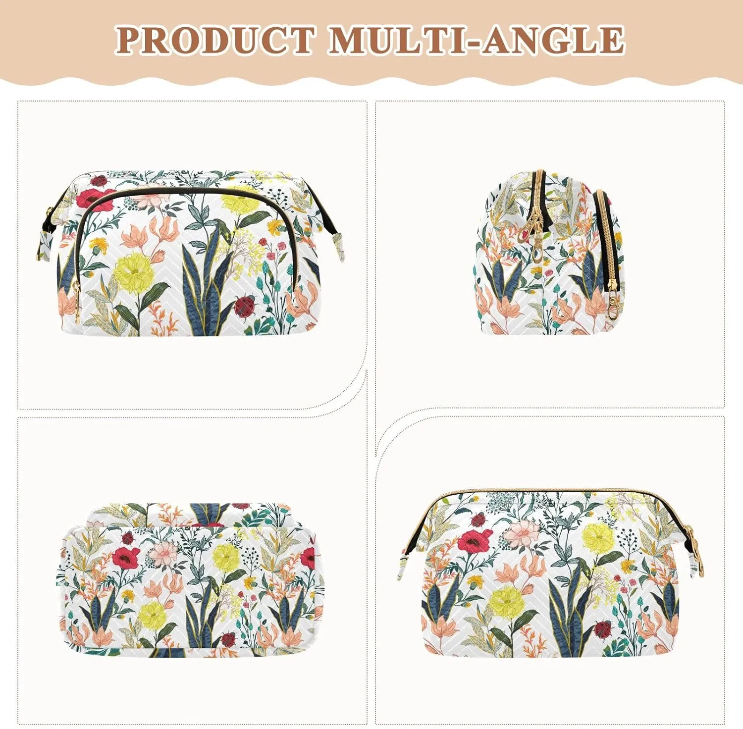 Summer Garden Full of Blooming Flowers in Many Kinds Floral Women Cosmetic Bag Makeup Bag Stylish Trip Beauty Bag Travel Toiletry Bag with Bottle Organizer 10.2 x 5.9 x 6.7 inch