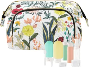 Summer Garden Full of Blooming Flowers in Many Kinds Floral Women Cosmetic Bag Makeup Bag Stylish Trip Beauty Bag Travel Toiletry Bag with Bottle Organizer 10.2 x 5.9 x 6.7 inch