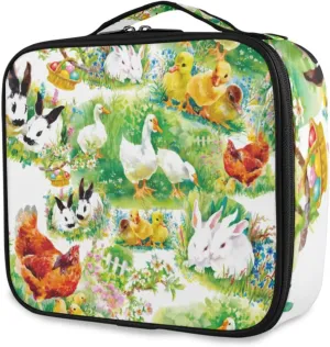 susiyo Farm Ducklings Chickens Hares Travel Makeup Bag Womens Cosmetic Case Storage Organizer with Adjustable Dividers