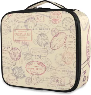 susiyo Vintage Stamps Postage Pattern Travel Makeup Bag Womens Cosmetic Case Storage Organizer with Adjustable Dividers
