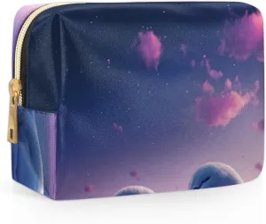Swan Love Romance Travel Makeup Bag Cosmetic Bags for Women Durable Portable Leather Waterproof Small Makeup Bag with 4 Pock for Christmas Birthday Gifts
