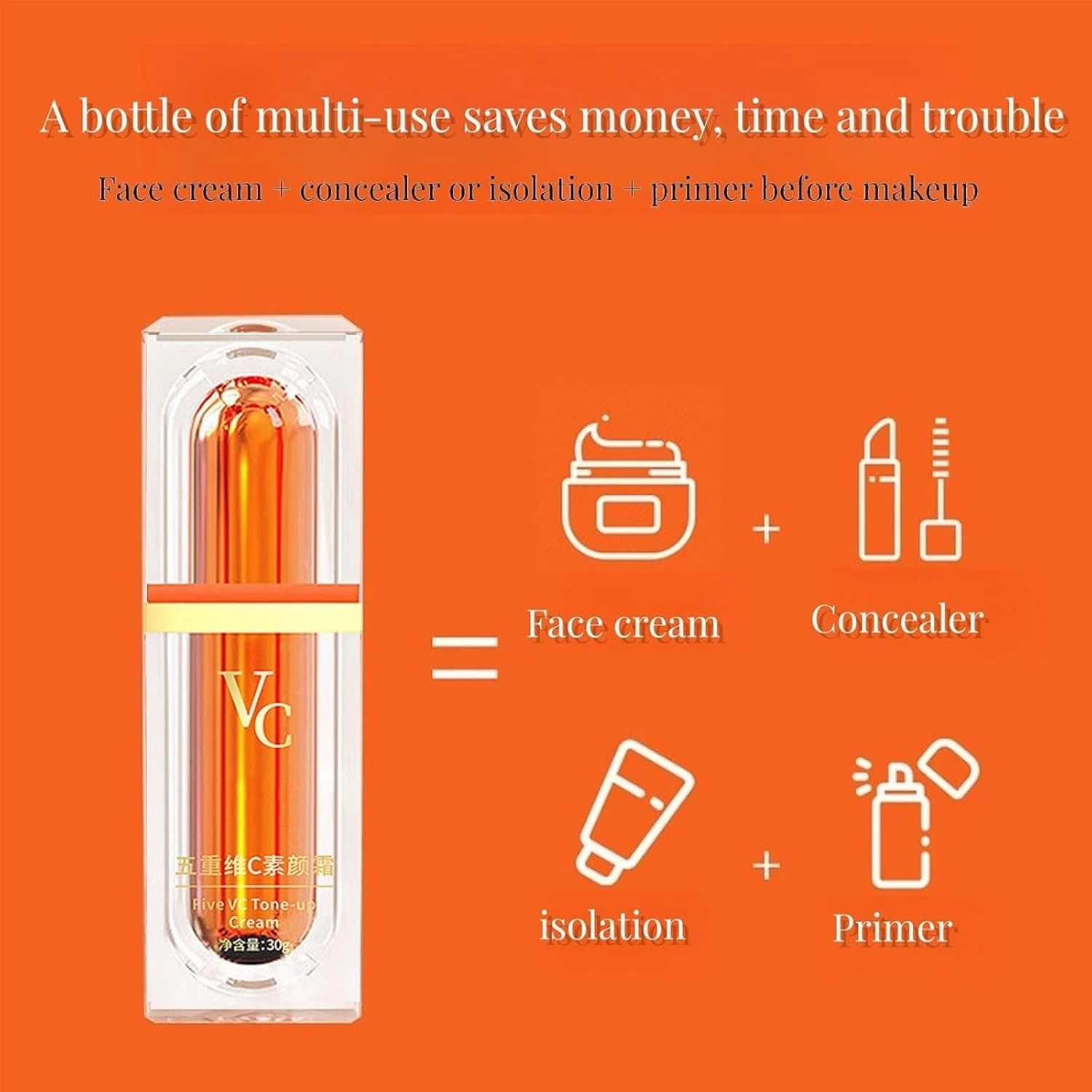 Swarous Vitamin C Makeup Tone Up Cream, Vc Five Vitamin C Tone Up Cream, Multi-Vc Natural Makeup Creams, Fast-Absorbing Creams, Natural-Looking Finish For All Skin Types (3 Pcs)