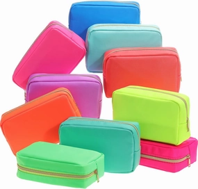 Sweetude 10 Pieces Nylon Makeup Cosmetic Bag for Women Reusable Makeup Organizer Bag Cosmetic Travel Purse Big Capacity Toiletry Travel Organizer with Zipper(Neon Color)