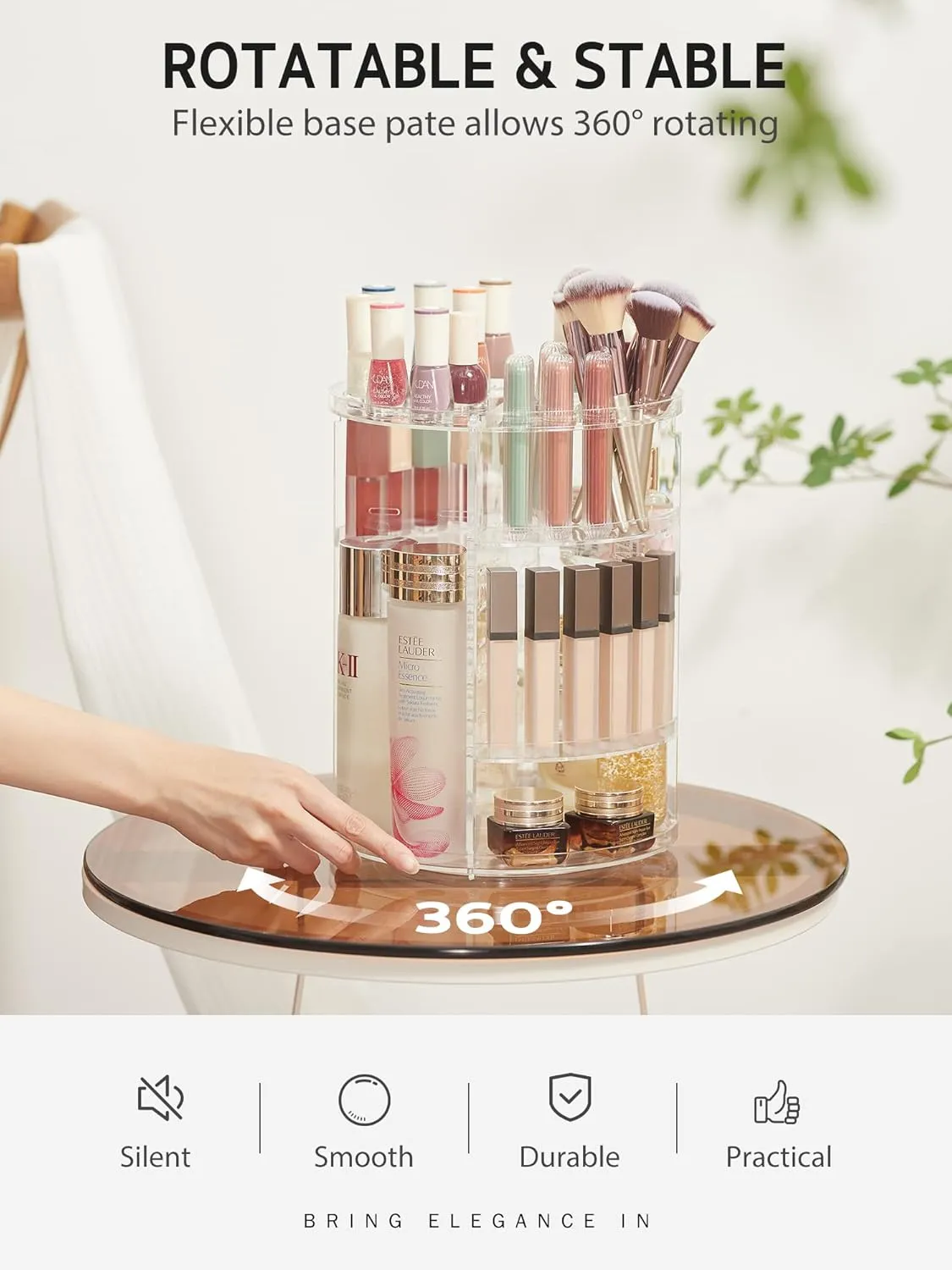 Syntus 360 Rotating Makeup Organizer, Adjustable Bathroom Makeup Spinning Storage Holder, Large Capacity Carousel Cosmetics Display Cases for Vanity, Skincare, Countertop Organization, Clear