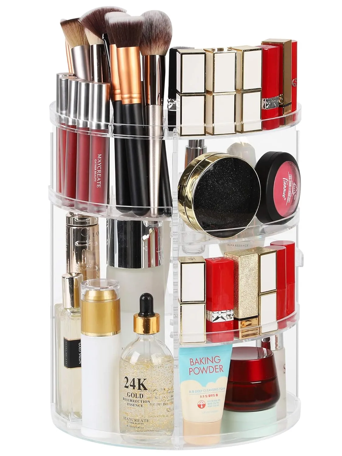 Syntus 360 Rotating Makeup Organizer, Adjustable Bathroom Makeup Spinning Storage Holder, Large Capacity Carousel Cosmetics Display Cases for Vanity, Skincare, Countertop Organization, Clear