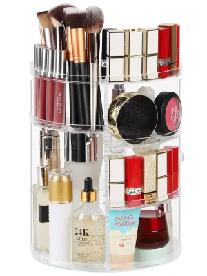 Syntus 360 Rotating Makeup Organizer, Adjustable Bathroom Makeup Spinning Storage Holder, Large Capacity Carousel Cosmetics Display Cases for Vanity, Skincare, Countertop Organization, Clear