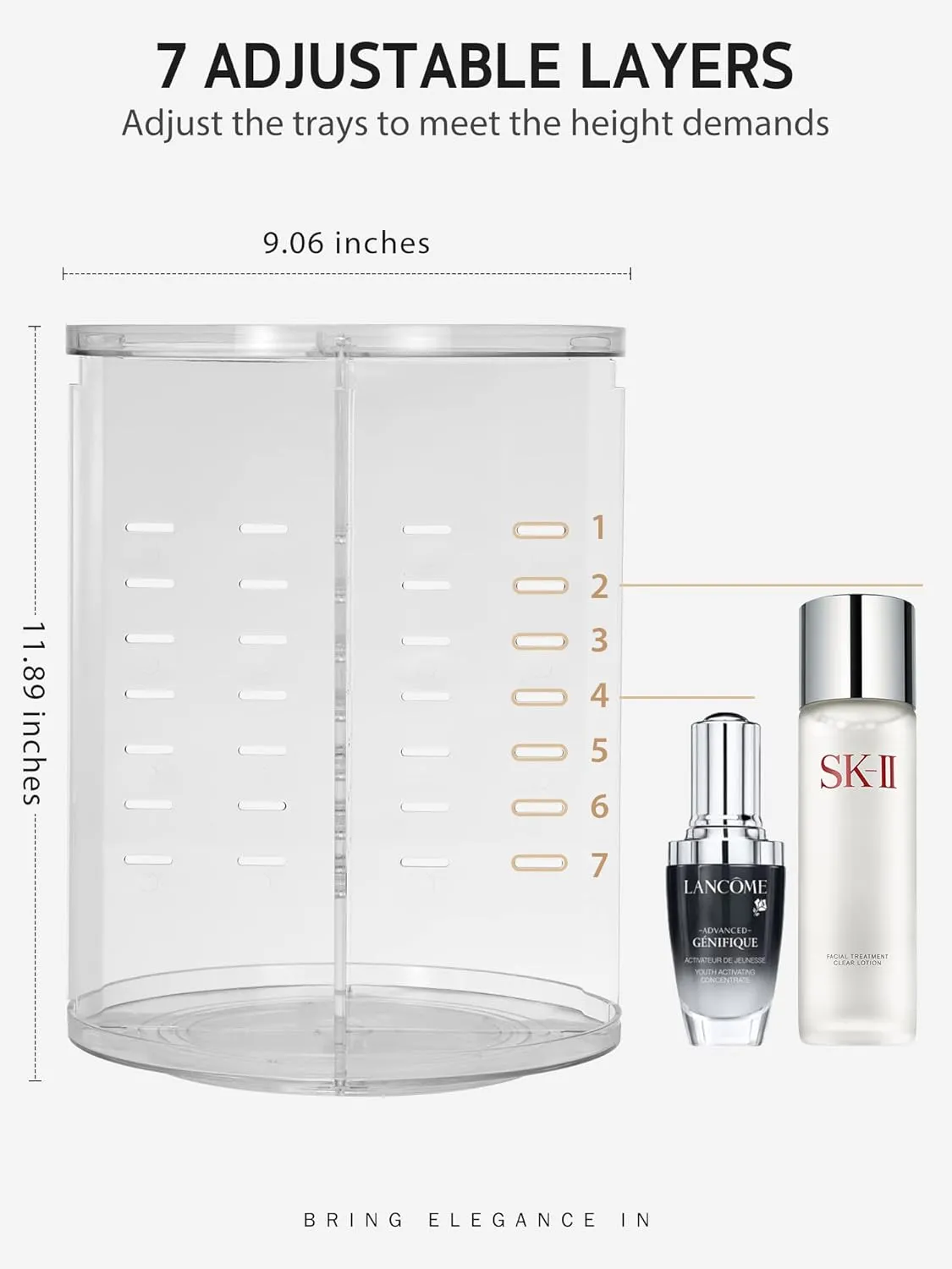 Syntus 360 Rotating Makeup Organizer, Adjustable Bathroom Makeup Spinning Storage Holder, Large Capacity Carousel Cosmetics Display Cases for Vanity, Skincare, Countertop Organization, Clear