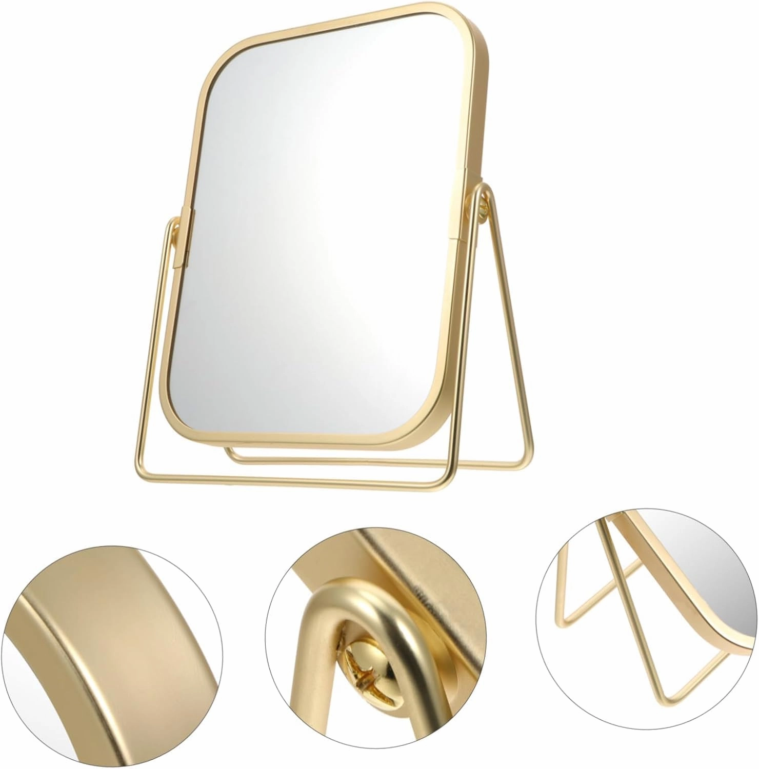 Table Desk Vanity Makeup Mirror, Tabletop Makeup Mirror Double-Side Square Vanity Mirror Desk Mirror for Home Bathrom,Metal Framed Standing Mirro,C
