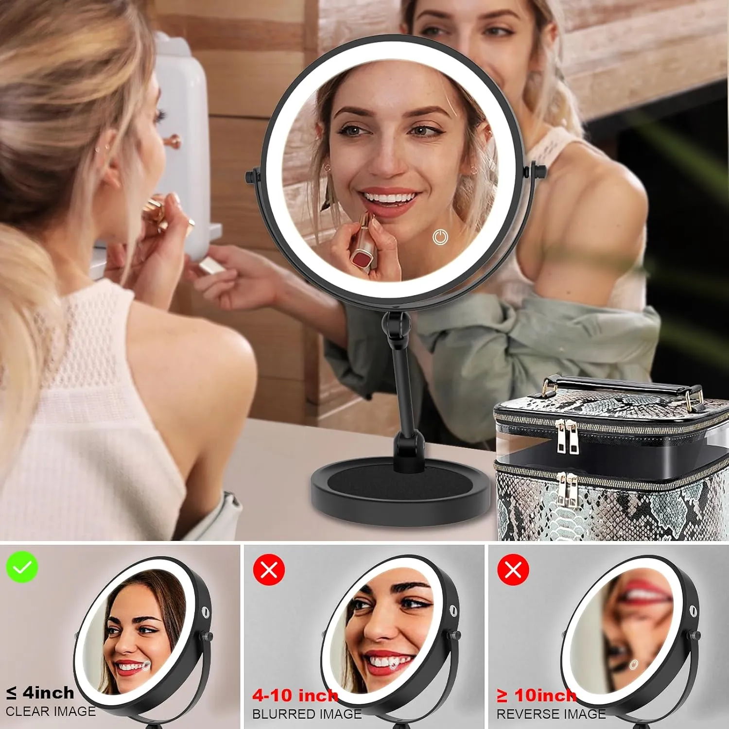 Tabletop Standing Makeup Mirror with Adjustable Height, 8Inch Mirror
