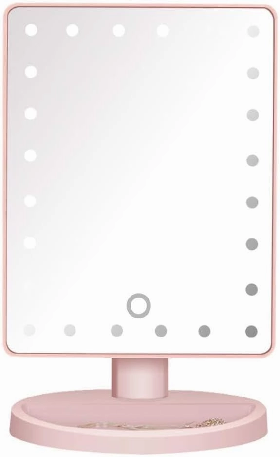 Tabletop Makeup Mirror with 24 LED Lights, Adjustable Dimmable Touch Screen, Portable Cosmetic Mirror for Bathroom, Bedroom, Travel(Pink)