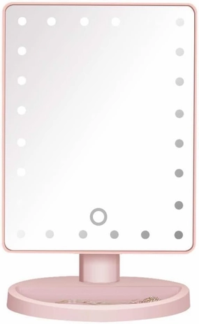 Tabletop Makeup Mirror with 24 LED Lights, Adjustable Dimmable Touch Screen, Portable Cosmetic Mirror for Bathroom, Bedroom, Travel(Pink)