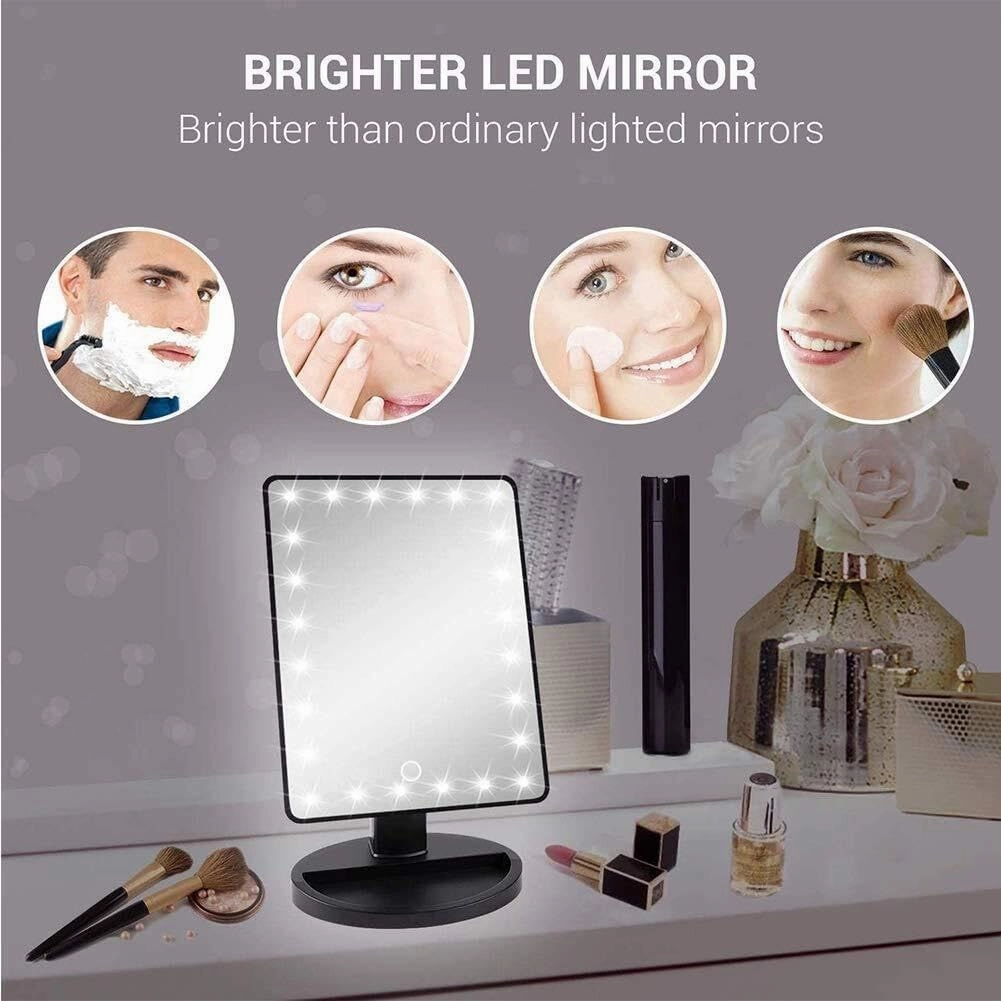 Tabletop Makeup Mirror with 24 LED Lights, Adjustable Dimmable Touch Screen, Portable Cosmetic Mirror for Bathroom, Bedroom, Travel(Pink)