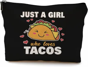 Taco Gifts for Lovers, Makeup Bag, Food Cosmetic Bag With Zipper, Just A Girl Who Loves Tacos, Birthday Gifts