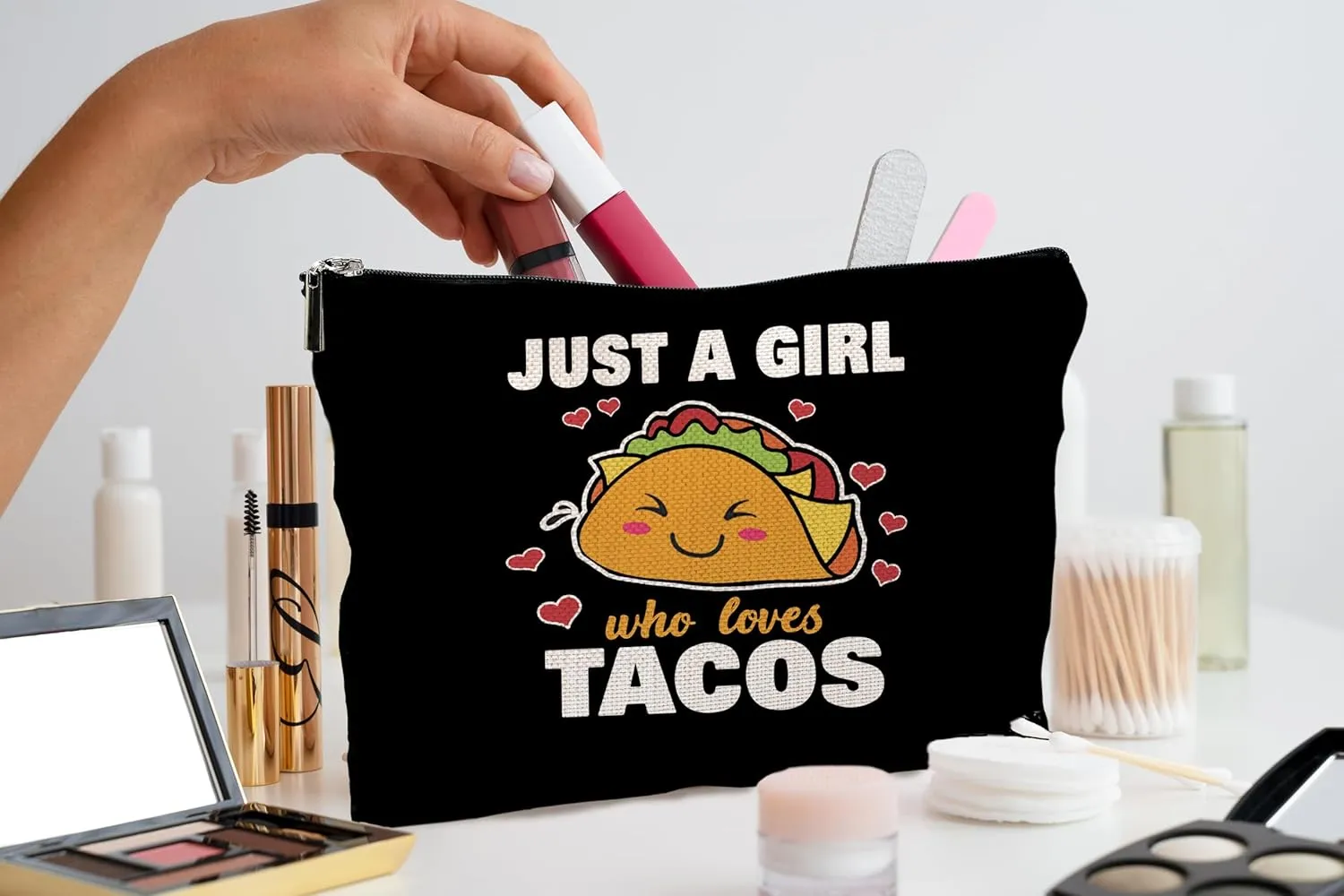 Taco Gifts for Lovers, Makeup Bag, Food Cosmetic Bag With Zipper, Just A Girl Who Loves Tacos, Birthday Gifts