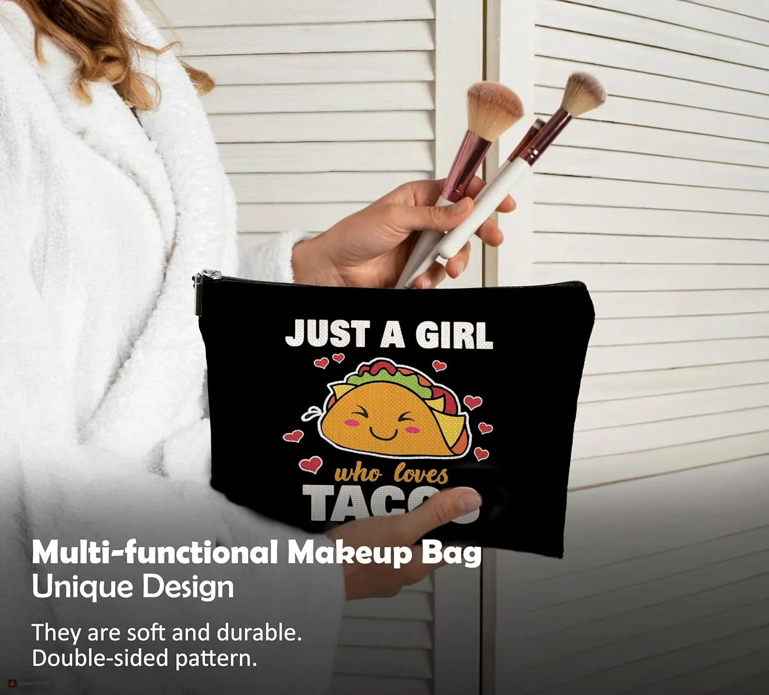 Taco Gifts for Lovers, Makeup Bag, Food Cosmetic Bag With Zipper, Just A Girl Who Loves Tacos, Birthday Gifts