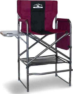 Tall Directors Chair 30" Seat Height, Bar Height Folding Chair with Side Table, Foldable Camping Chair with Side Pocket for Makeup Artist, Sports Event, Supports 400LBS - Wine Red/Black