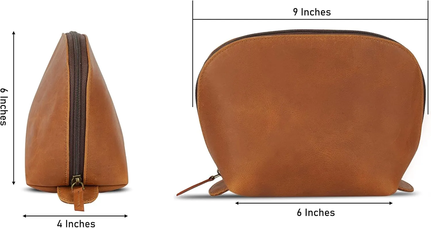 The Antiq Leather Cosmetic Bags Make Up Bags for Women - Handmade Makeup Case Small Makeup Bags Jewelry Coin Pouch, Toiletry Bag for Men, Travel Cosmetic Pouch For Purse (Tan)