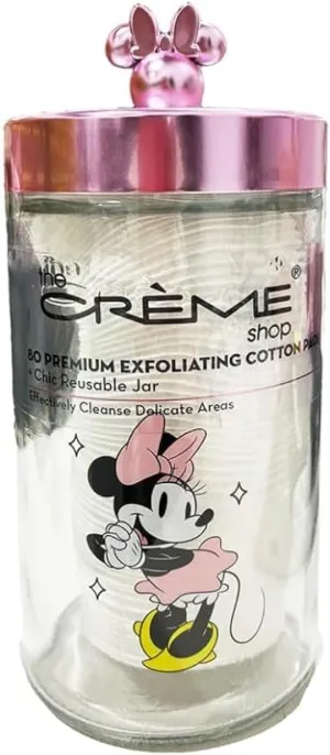 The Creme Shop x Disney Minnie Mouse Reusable Glass Jar with Premium Exfoliating Cotton Pads Limited Edition