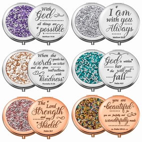 Thyle 12 Pcs Christian Compact Mirror Gifts for Women Bible Verse Bulk Hand Makeup Compact Purse Mirror Inspirational Religious Baptism Gift for Women Nurse CNA Week(Colorful)