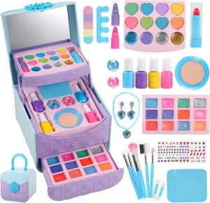 TOKIA 49pcs Big Amount Kids Makeup Kit for Gilrs, Non-Toxic & Safe Pretend Play Makeup for Little Girls, Real Washable Cosmetics with Case, Best Princess Birthday Gifts for Age 3-12 Years Old Toddlers