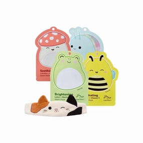TONYMOLY x Squishmallows Facial Hydrating Sheet Mask Set, Soothe, Repair, Hydrate Skincare Variety 4 Pack   Cam the Cat Plush Headband for Skincare and Makeup, Washing Face, Makeup Application