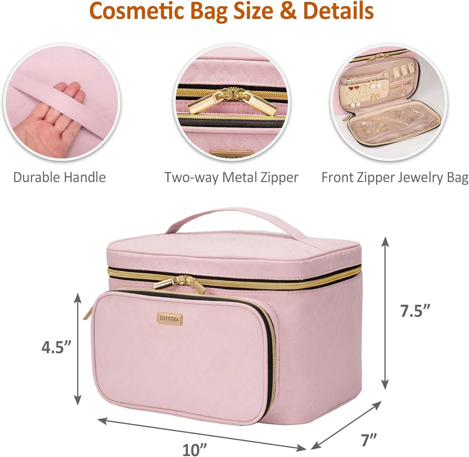 Travel Cosmetic Organizer Bag - Large Makeup Case with Jewelry Storage, Waterproof Toiletry Box for Cosmetics, Brushes, and Tools, Pink
