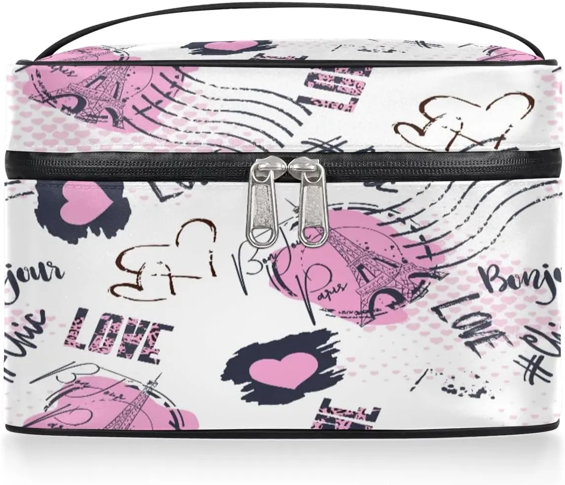 Travel Makeup Bag, Eiffel Tower Paris Cosmetic Bag for Women Girls, Portable Large Toiletry Bag Case Organizer for Toiletries Accessories Brushes
