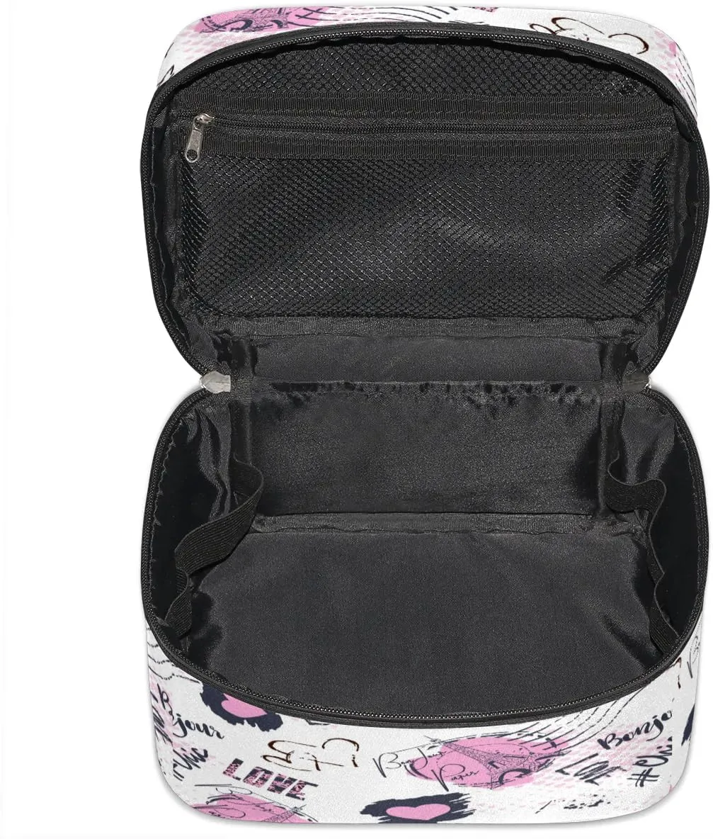 Travel Makeup Bag, Eiffel Tower Paris Cosmetic Bag for Women Girls, Portable Large Toiletry Bag Case Organizer for Toiletries Accessories Brushes
