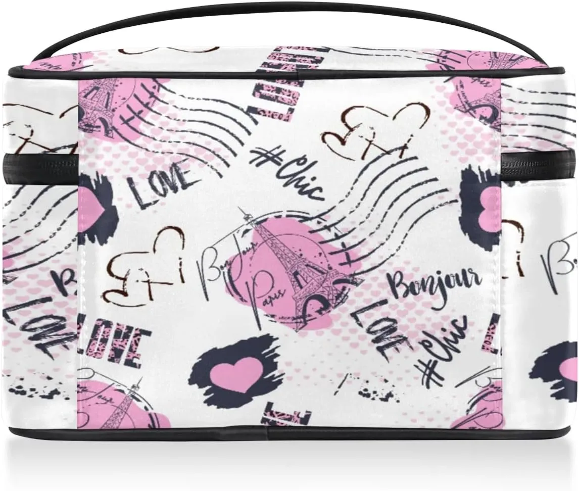 Travel Makeup Bag, Eiffel Tower Paris Cosmetic Bag for Women Girls, Portable Large Toiletry Bag Case Organizer for Toiletries Accessories Brushes