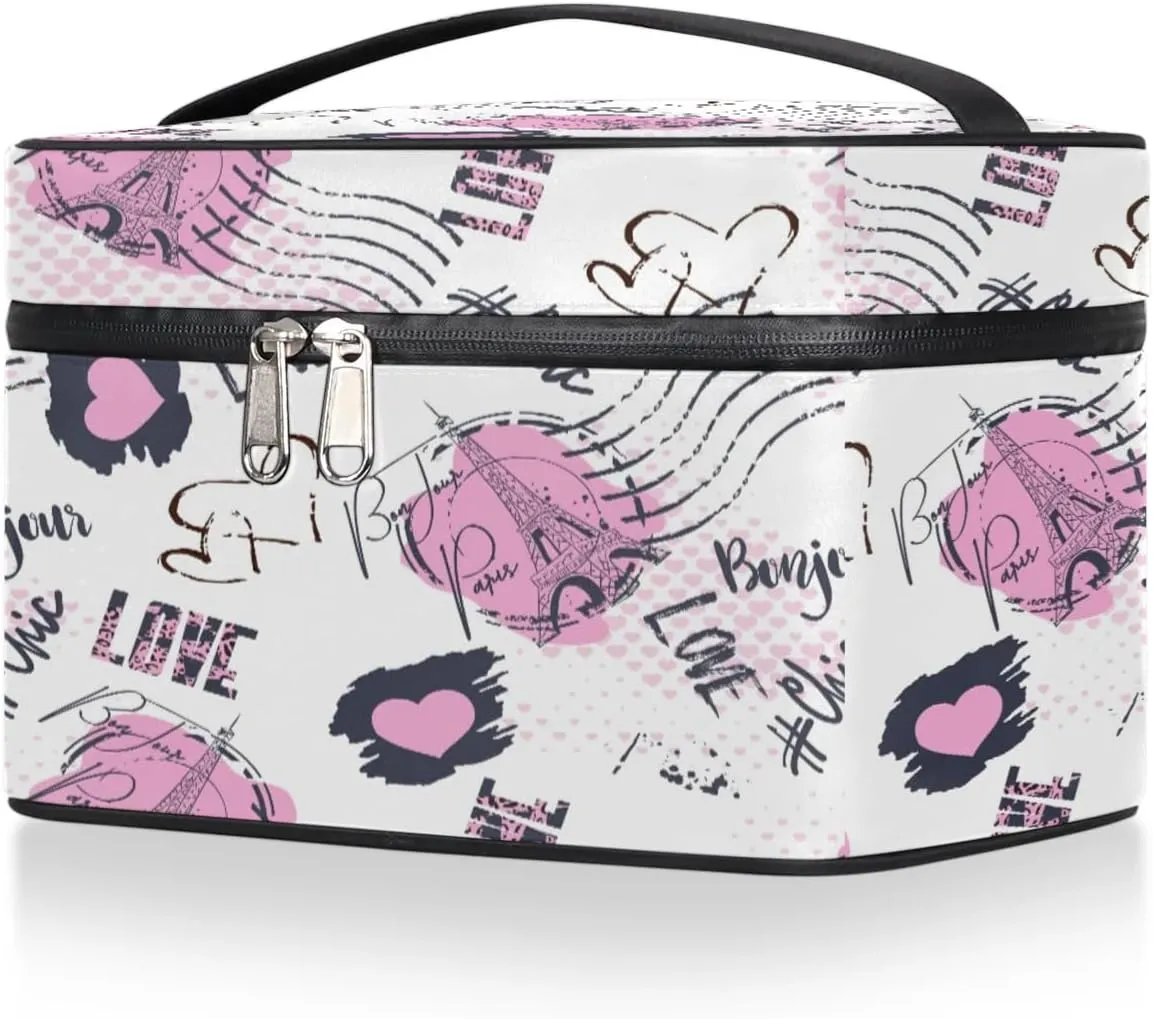 Travel Makeup Bag, Eiffel Tower Paris Cosmetic Bag for Women Girls, Portable Large Toiletry Bag Case Organizer for Toiletries Accessories Brushes
