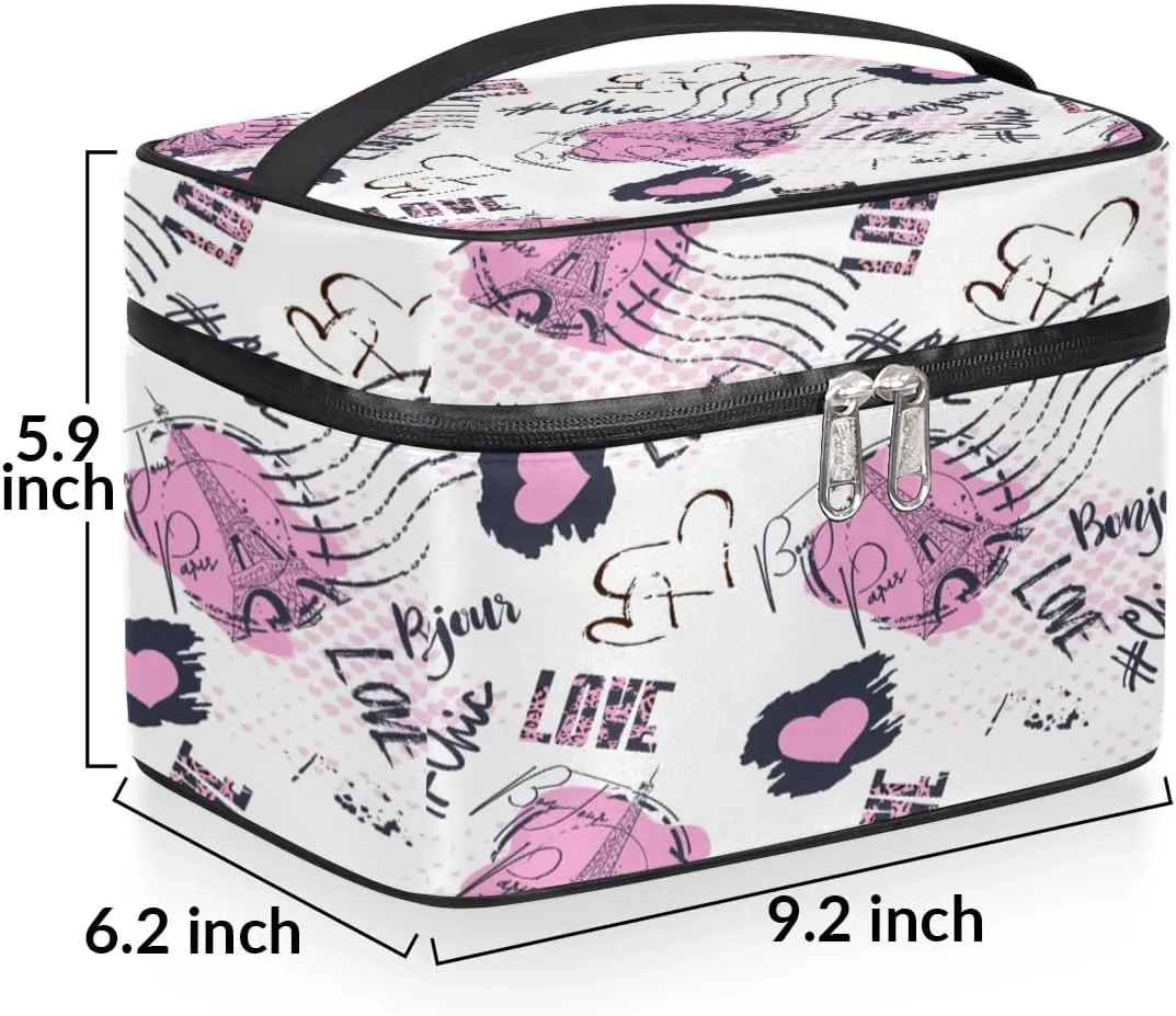 Travel Makeup Bag, Eiffel Tower Paris Cosmetic Bag for Women Girls, Portable Large Toiletry Bag Case Organizer for Toiletries Accessories Brushes