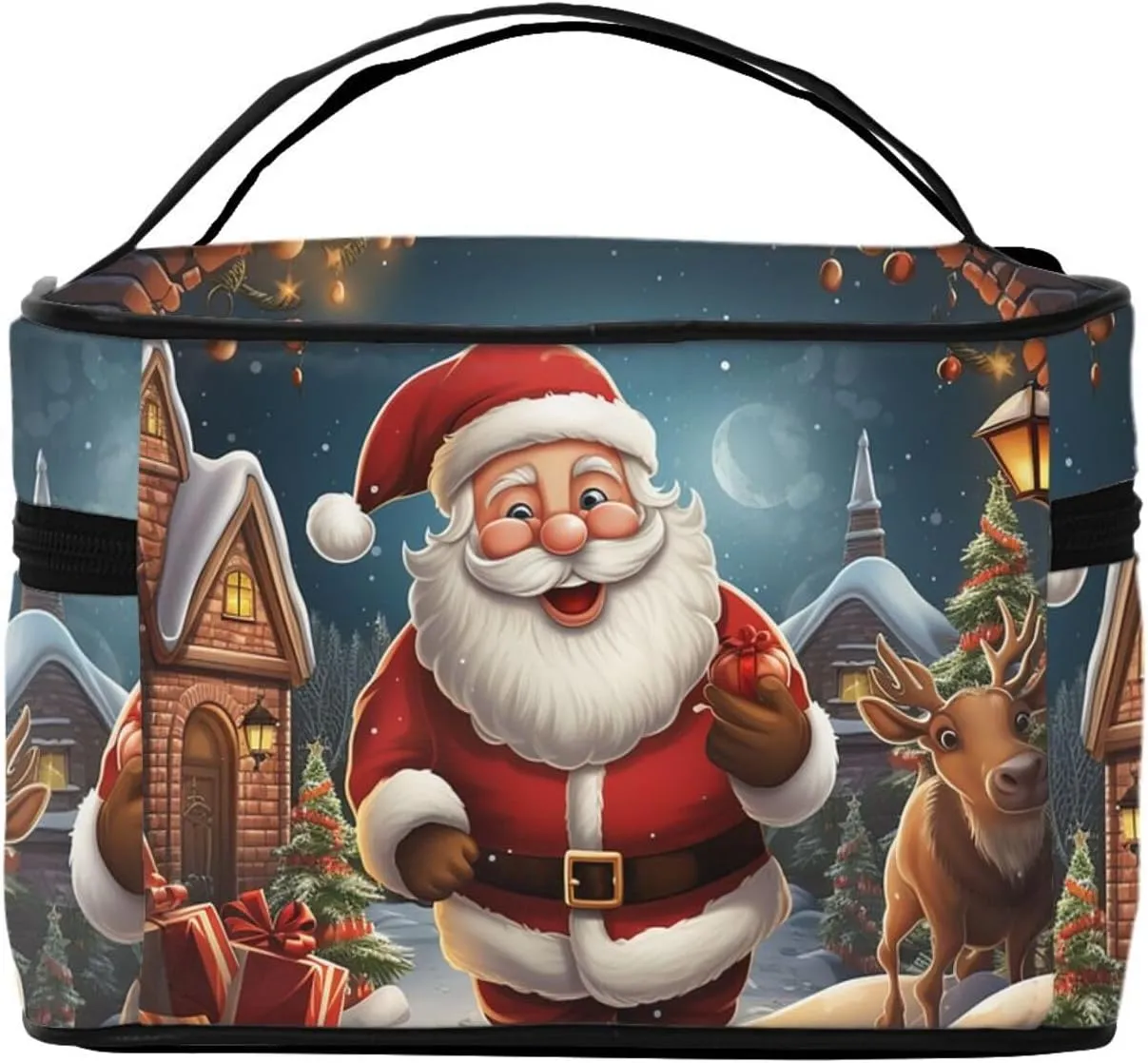 Travel Makeup Bag for Women Portable Cosmetic Bags Large Capacity Toiletry Bag Santa christmas zoom Make up Organizer with Handle Travel Essentials Cosmetic Bag Case Organizer