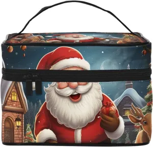 Travel Makeup Bag for Women Portable Cosmetic Bags Large Capacity Toiletry Bag Santa christmas zoom Make up Organizer with Handle Travel Essentials Cosmetic Bag Case Organizer
