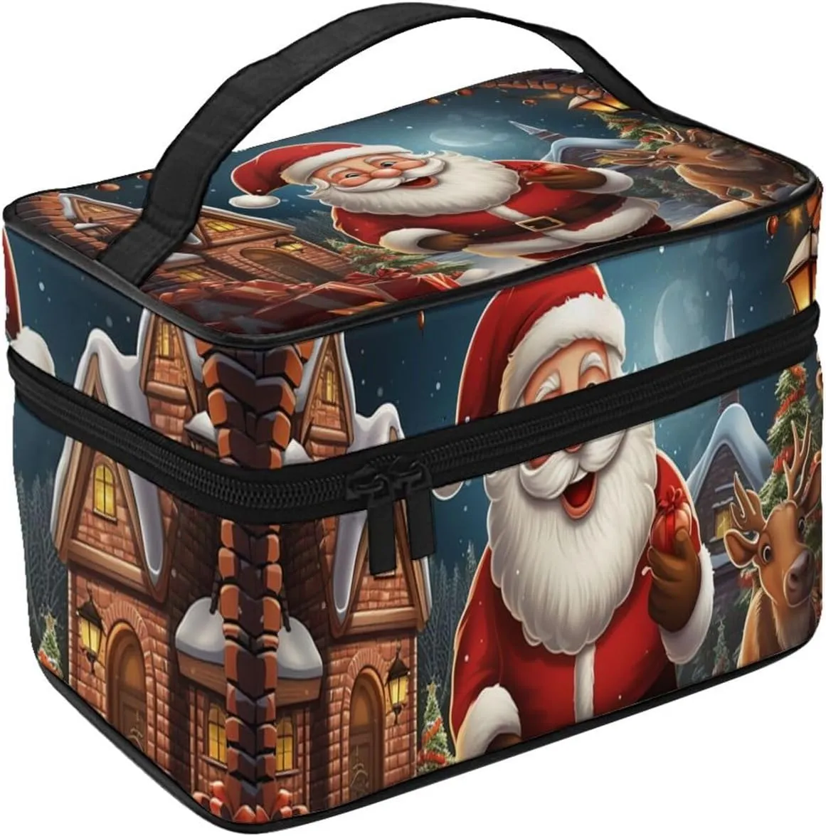 Travel Makeup Bag for Women Portable Cosmetic Bags Large Capacity Toiletry Bag Santa christmas zoom Make up Organizer with Handle Travel Essentials Cosmetic Bag Case Organizer