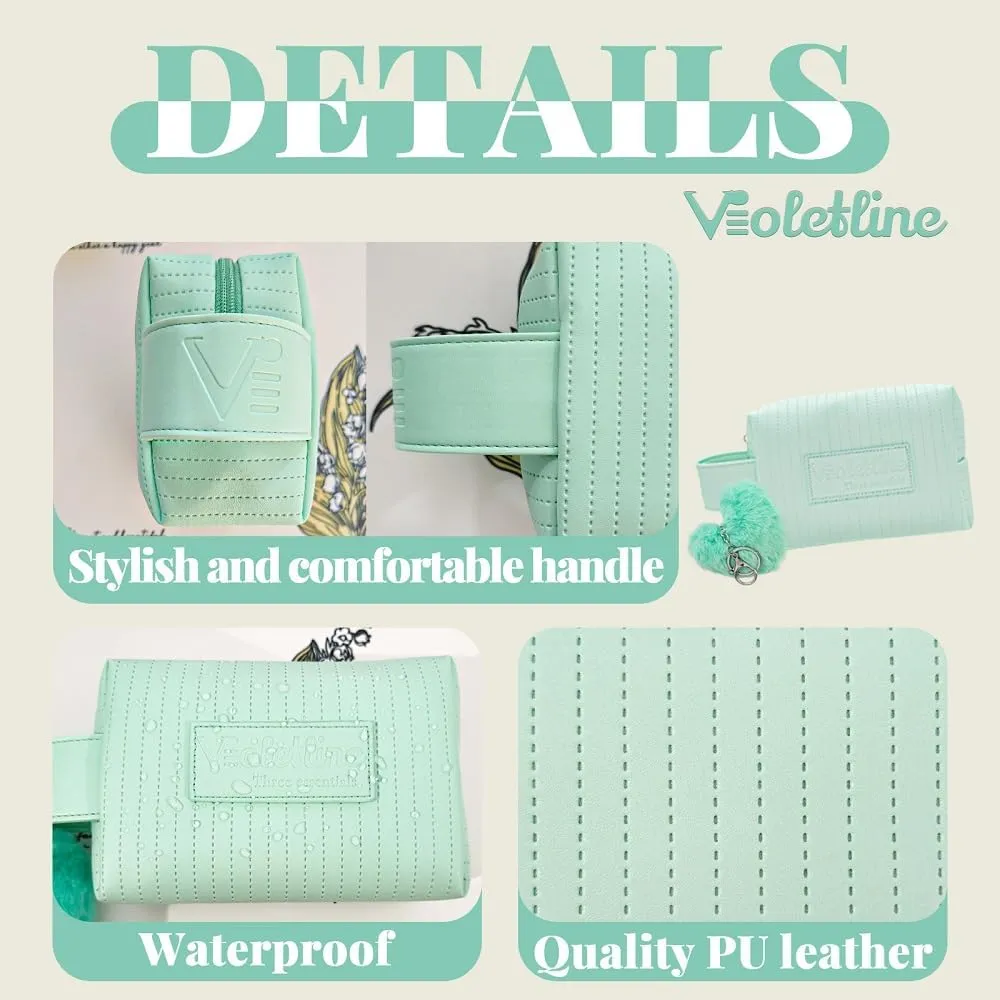 Travel Makeup Bag, Large Capacity Cosmetic Bag for Women, Water resistant Portable Pouch Open Flat Toiletry Bag Makeup Organizer with Handle (Green)