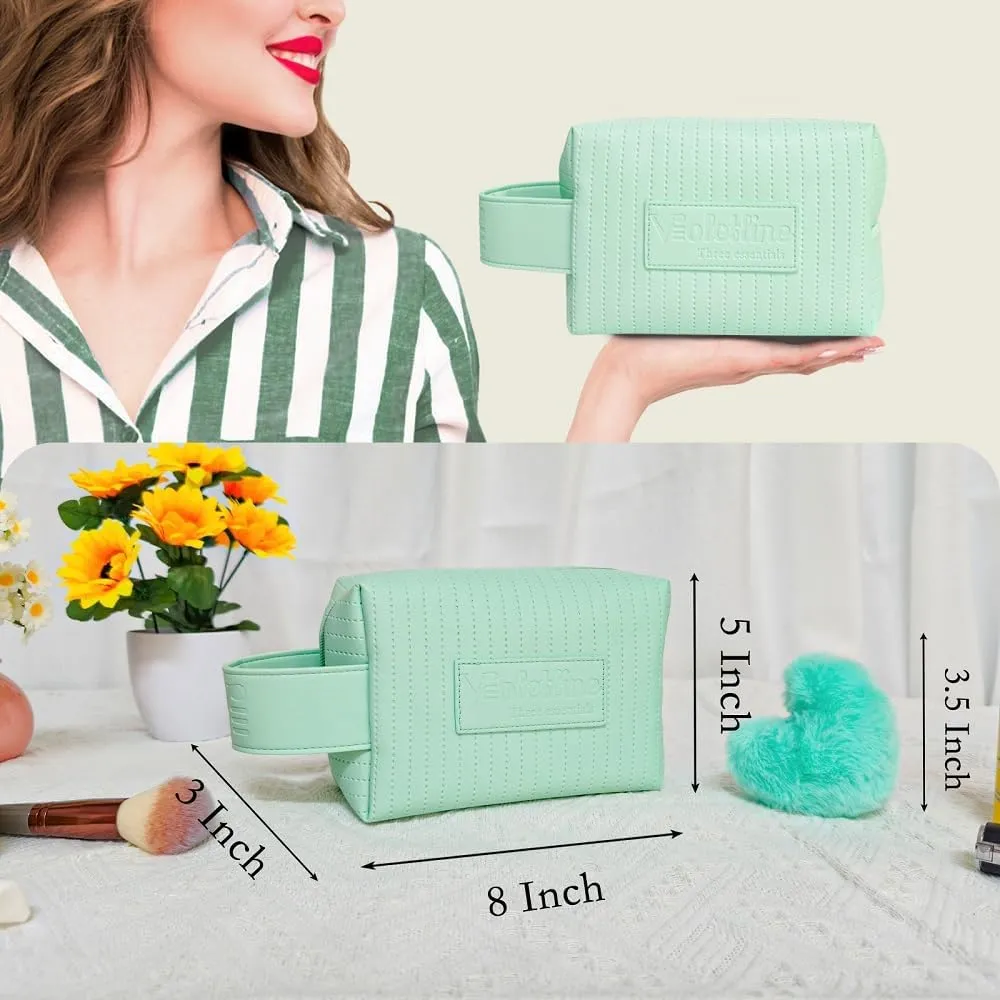Travel Makeup Bag, Large Capacity Cosmetic Bag for Women, Water resistant Portable Pouch Open Flat Toiletry Bag Makeup Organizer with Handle (Green)