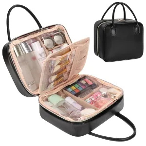 Travel Makeup Bag, Large Capacity Cosmetic Bag, Portable Make Up Bag Organizer for Women, Waterproof Cosmetic Travel Bag with Dividers and Brush Compartment for Cosmetics & Toiletries