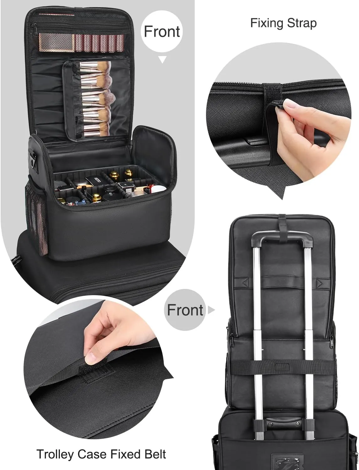 Travel Makeup Bag, Tattoo Case with 4 Inner Removable Pouches, Professional Cosmetic Case Makeup Artist Bag Organizer Box with Adjustable Dividers (Medium, Black)
