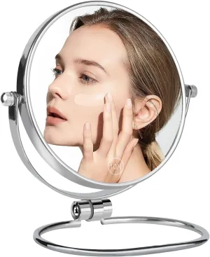 Travel Makeup Mirror, 6" Portable Folding Double-Sided Vanity Mirror, 10X Magnification, Handheld & Wall Hanging, Magnifying Make up Mirror for Bathroom Shaving and Desktop Use, No Light