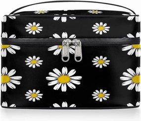 Travel Makeup Bag, Daisy Floral Cosmetic Bag for Women Girls, Portable Large Toiletry Bag Case Organizer for Toiletries Accessories Brushes