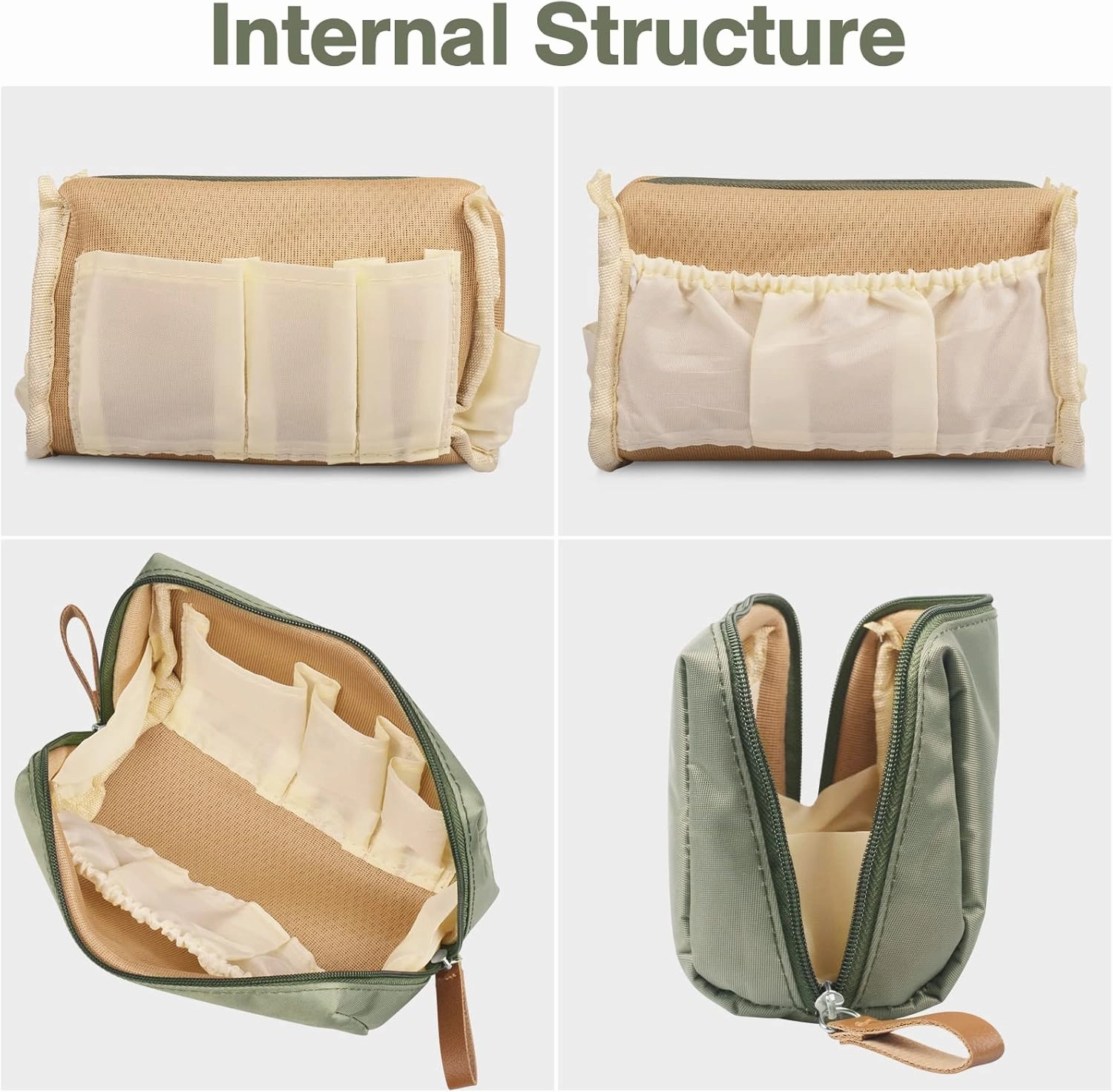 Travel Makeup Bag, Small Makeup Bag, Multifunction Makeup Bag With Multiple Compartments, Waterproof Nylon, Durable Zipper, Large Capacity, Daily Use, Cosmetic Bag For Women (Green)