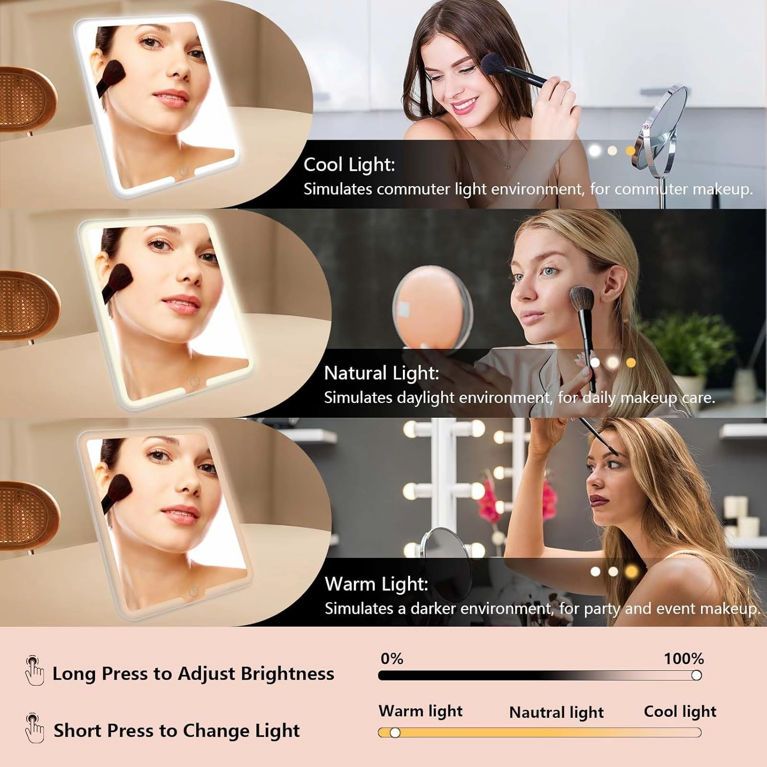 Travel Makeup Bag with LED Mirror Travel Makeup Organizer with 3 Lighted Settings, Adjustable Dividers and Makeup Brush Storage Bag Brown