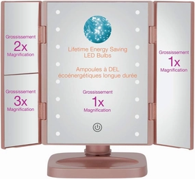 True Glow by Conair TGBE90C Trifold Led Lighted Makeup Mirror in rose Gold, 0.379 Pounds