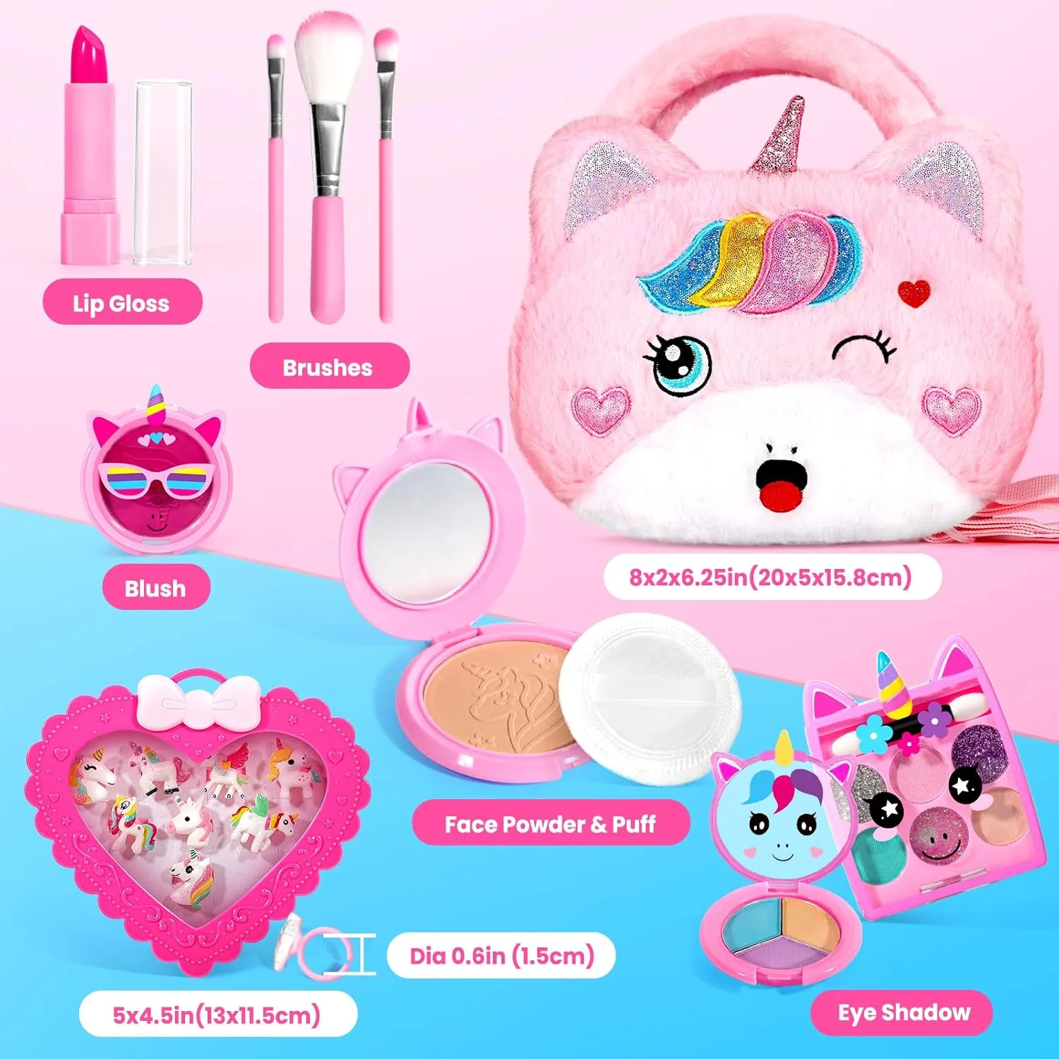 ULOVEME Kids Real Makeup Kit for Little Girls - Real, Non Toxic, Washable Make Up Toy - Umicorn Toys Gift for 3 4 5 6 7 8 9 10 12 Years Old Girls Birthday (Large Umicorn Bag)