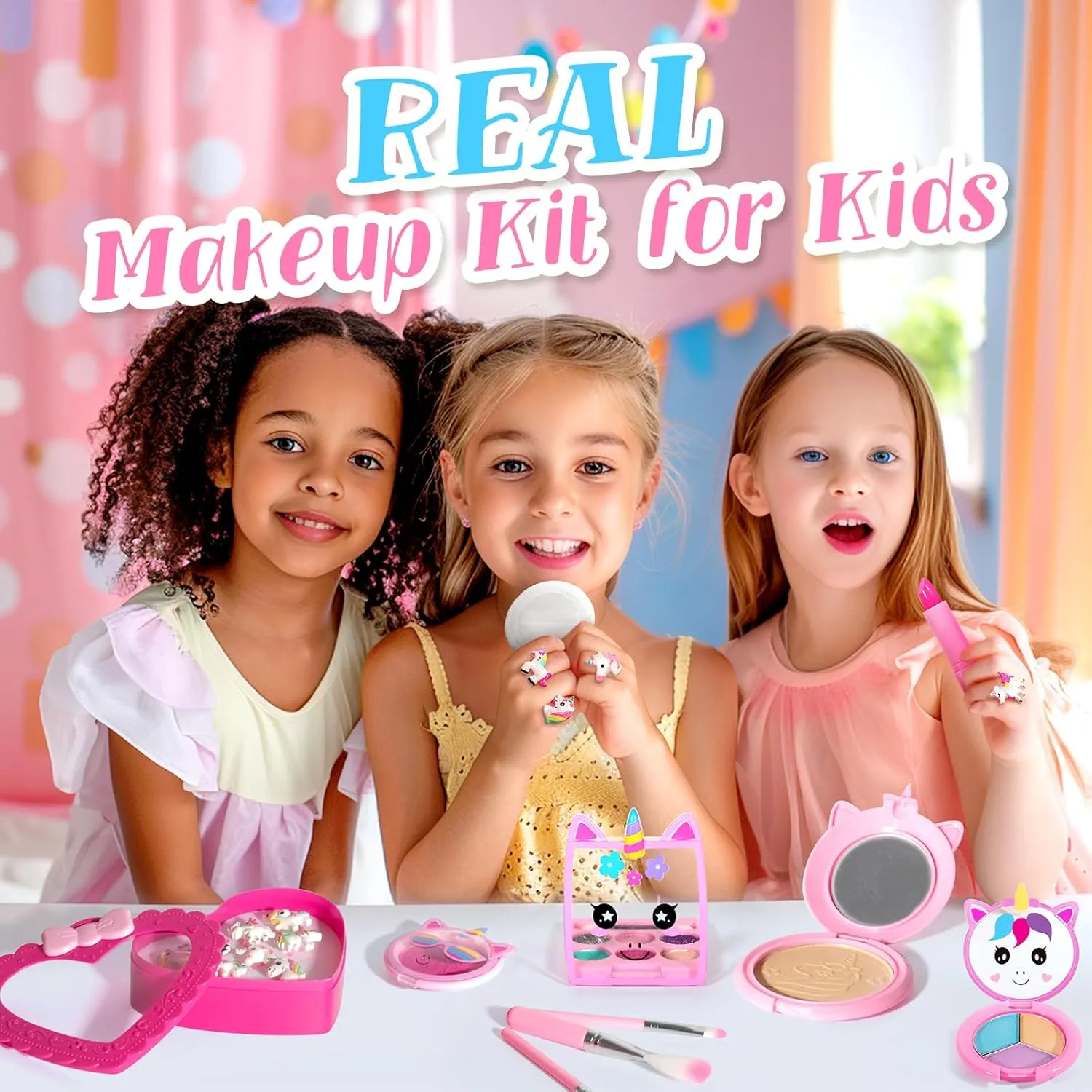 ULOVEME Kids Real Makeup Kit for Little Girls - Real, Non Toxic, Washable Make Up Toy - Umicorn Toys Gift for 3 4 5 6 7 8 9 10 12 Years Old Girls Birthday (Large Umicorn Bag)