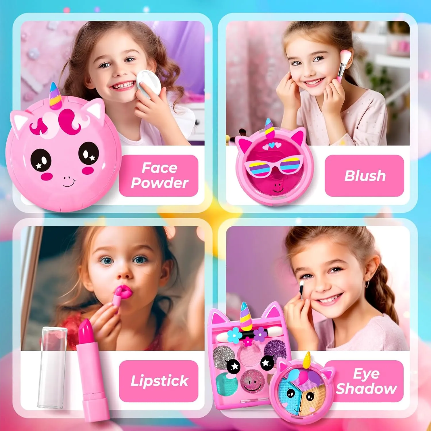 ULOVEME Kids Real Makeup Kit for Little Girls - Real, Non Toxic, Washable Make Up Toy - Umicorn Toys Gift for 3 4 5 6 7 8 9 10 12 Years Old Girls Birthday (Large Umicorn Bag)