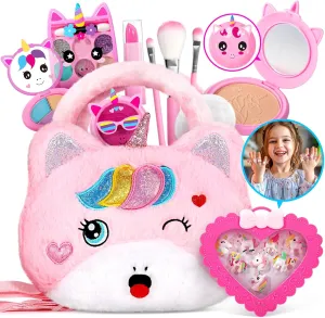 ULOVEME Kids Real Makeup Kit for Little Girls - Real, Non Toxic, Washable Make Up Toy - Umicorn Toys Gift for 3 4 5 6 7 8 9 10 12 Years Old Girls Birthday (Large Umicorn Bag)
