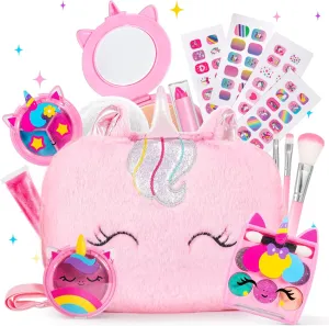 ULOVEME Kids Real Makeup Kit for Little Girls - Real, Non Toxic, Washable Make Up Toy - Umicorn Toys Gift for 3 4 5 6 7 8 9 10 12 Years Old Girls Birthday (Pink Crossbody Bag)