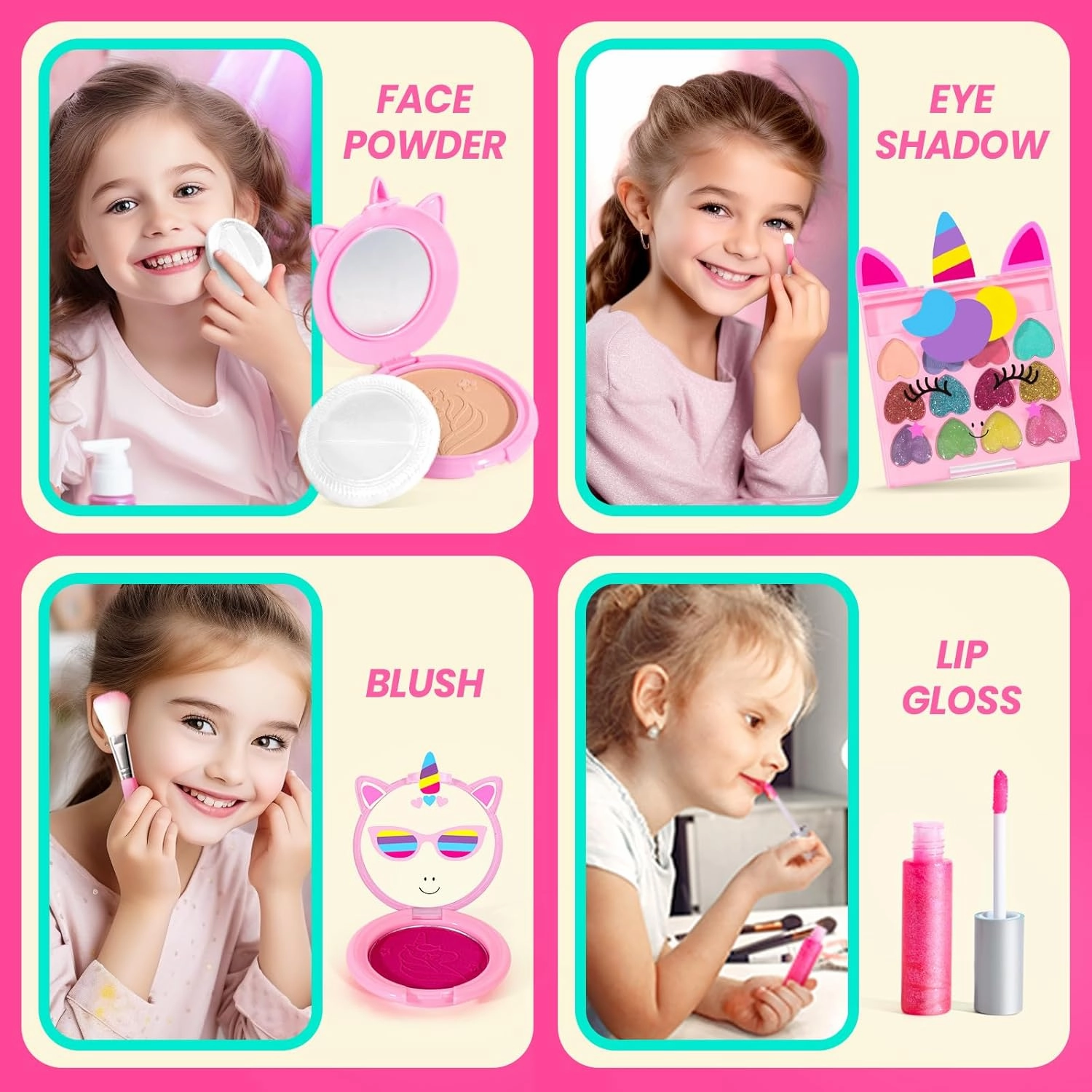 ULOVEME Kids Real Makeup Kit for Little Girls - Real, Non Toxic, Washable Make Up Toy - Umicorn Toys Gift for 3 4 5 6 7 8 9 10 12 Years Old Girls Birthday (White Umicorn)
