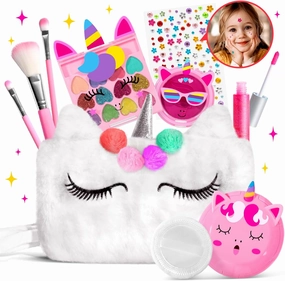 ULOVEME Kids Real Makeup Kit for Little Girls - Real, Non Toxic, Washable Make Up Toy - Umicorn Toys Gift for 3 4 5 6 7 8 9 10 12 Years Old Girls Birthday (White Umicorn)